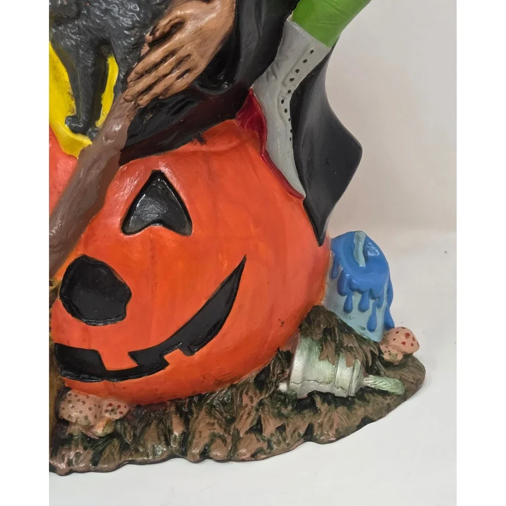 Byron Molds 1972 Vintage Ceramic Witch Jack-O-Lantern Cat Figurine 10in